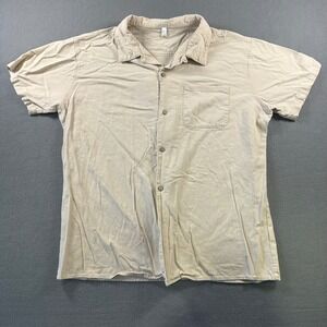 Andy Mens Tan Rayon Linen Short Sleeve Button Down Shirt Large Beige Pocket